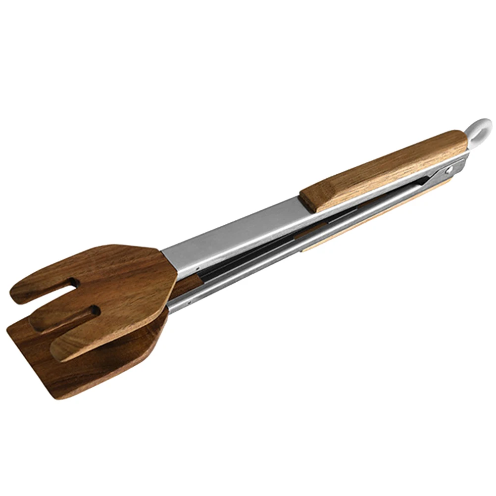 

Wooden BBQ Tongs Kitchen Food Mini Appetizer Tools Light Brown Cooking Stainless Steel Heat Resistant Utensils for Party Picnic