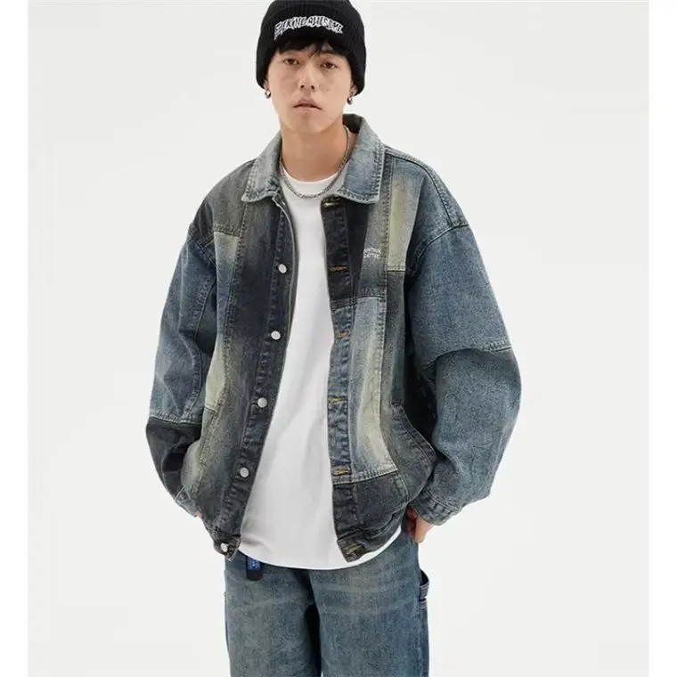 

Teenage Boy's Spring Autumn Denim Jaet Design Sensation Street Sle Trendy Casual Outerwear Stand Fit Long Sve Jeans...
