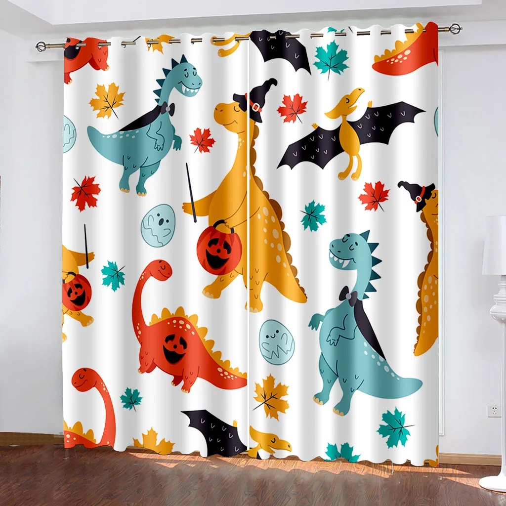 2 Panel Cartoon Dinosaur Curtains for Kids Boys Girls Bedroom Children Living Room Floor-to-ceiling Window Blinds cortina