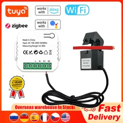 Tuya WiFi/ZigBee Energy Meter 80A trasformatore di corrente morsetto KWh Power Monitor Monitor Monitor elettrico con Alexa Google Home