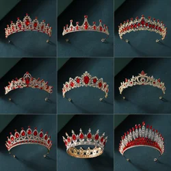 Baroque Gold Color Red Crystal Tiaras And Crowns Rhinestone Bridal Diadem Crown Tiara For Women Wedding Hair Accessories Jewelry