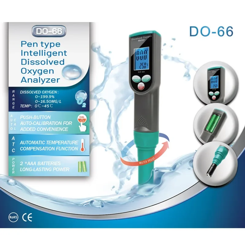 Dissolved oxygen meter DO-66 Portable Tester Water Quality Testing of Fish Pond Aquaculture Dissolved Oxygen Tester