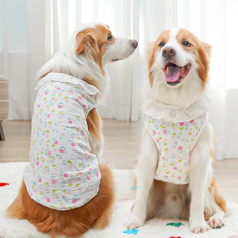 

Summer Thin Vest Dog Clothes 100% Cotton Cute Lace Bow Small Medium-sized Dog Pet Clothes Breathable XS-6XL Size