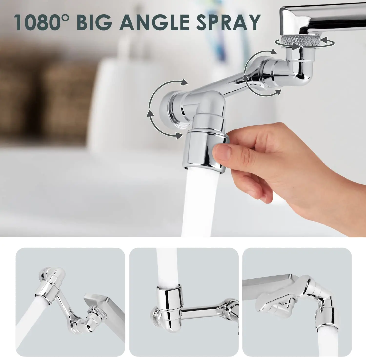 1080° Rotating Faucet Aerator Extender Large-Angle Water Nozzle Adapter Universal Splash Filter Kitchen Tap Exten