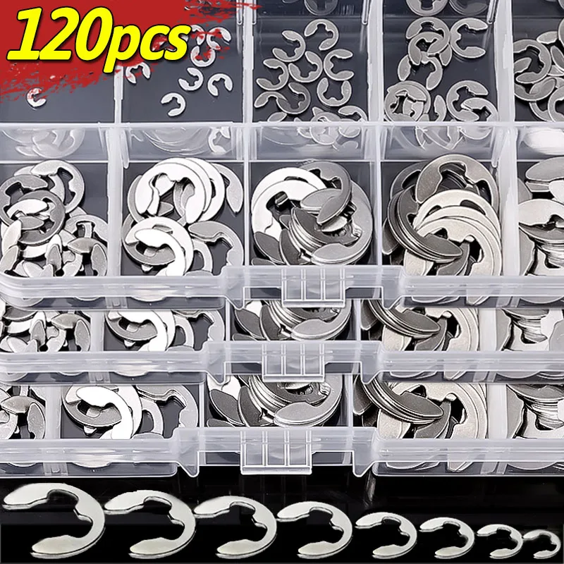 120PCS Stainless Steel Opening Retaining Ring M1.5-M10 Metal Clip Snap Circlip Washer for Hardward Shaft Fastener Assortment Kit