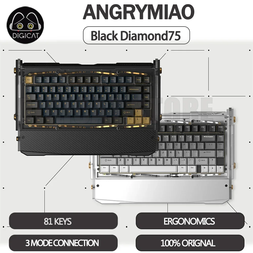 

Angrymiao Dry Studio Black Diamond75 Mechanical Keyboard 3 Mode USB/2.4G/Bluetooth Wireless Keyboard Customized Gaming Keyboard