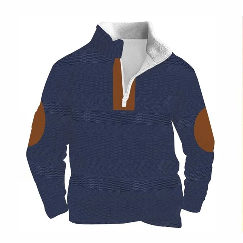 Sports Fashion Men's Half Zipper Hoodie with Thick Velvet and Stand up Collar Design, Urban Commuting and Leisure Versatile Top