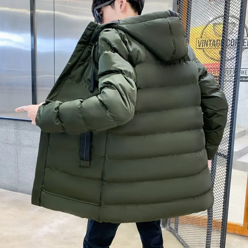 2024 Winter New Fashion Solid Color Long Down Coat Men\'s Casual Loose Thick Warm High Quality Large Size Cotton-Padded Jacket