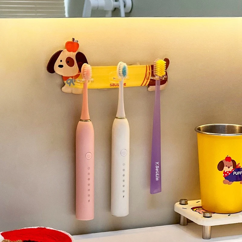 

Wall Mounted Toothbrush Holder Cute Family Use for Three People Fit Electric Toothbrush Storage Rack for Bathroom Mirror Cabinet