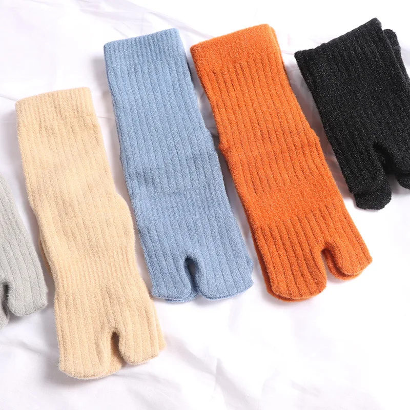 5 Pairs Japanese Style Kimono Tabi Toe Socks Imitation mink plush Women Split Toe Socks Deodorant Separate Flip Flop Two Fingers