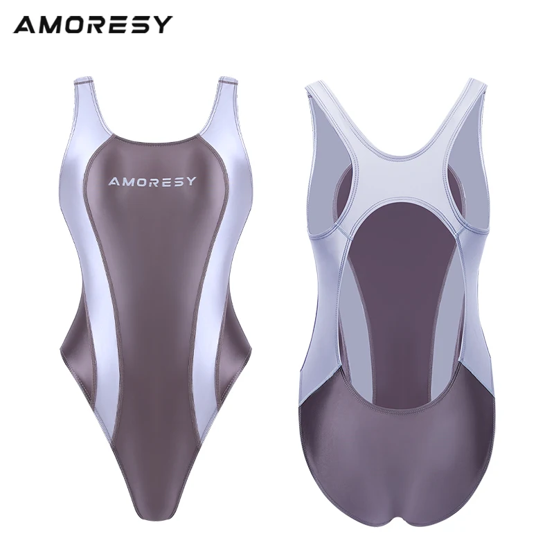 AMORESY Vellustre B-Series one-piece high quality hot spring resort coffee silver color with slimming one-piece competitive swim