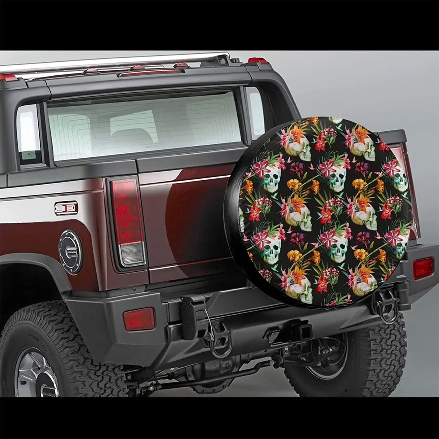 Skull and Flowers Spare Tire Cover Waterproof Dust-Proof Wheel Protectors Universal for Trailer,,SUV,RV and Many Veh