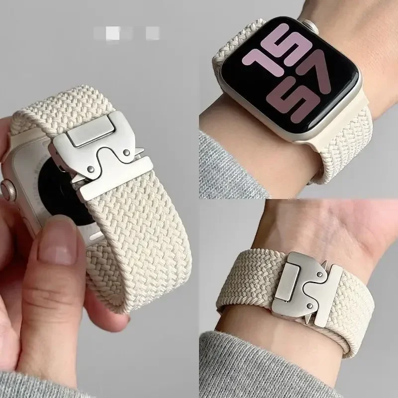 Geflochtenes, dehnbares Band mit magnetischer Fallschirmschnalle aus Metall, kompatibel mit Apple Watch iWatch 38 mm, 40 mm, 41 mm, 42 mm, 44 mm, 45 mm, 46 m