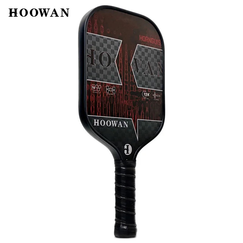 12K Carbon Fiber Pickleball Paddle Grit-Textured Surface 16MM Polymer Hexa-Core Lightweight Pickle Ball Racket HOOWAN Hornguis