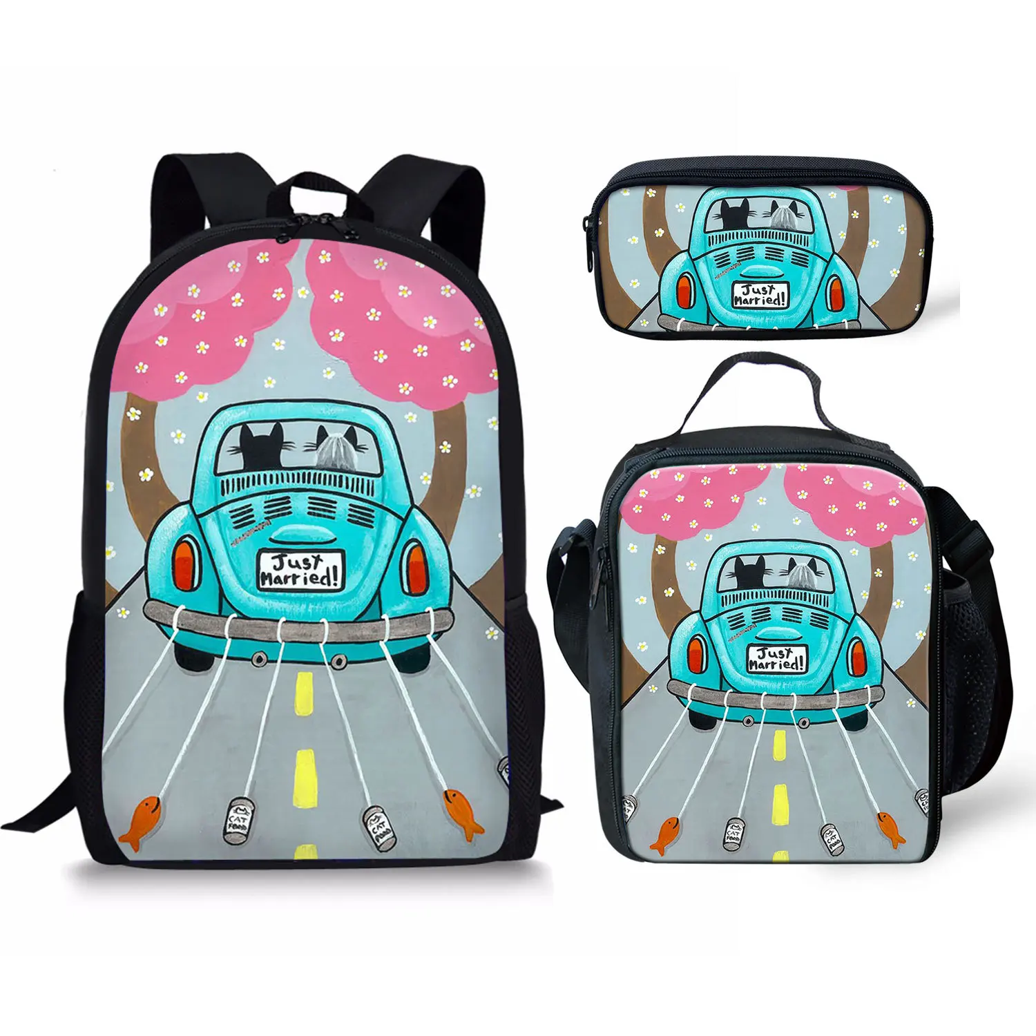 

Creative Popular Novelty Peculiar Funny Car 3D Print 3pcs/Set pupil School Bags Laptop Daypack Backpack Lunch bag Pencil Case