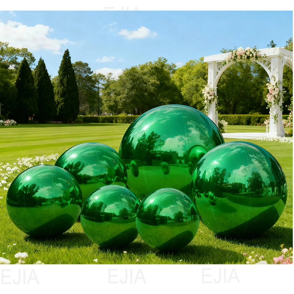 

Зеленый надувной зеркальный шар, 6 шт., многоразовые большие блестящие шарики с насосом, большие украшения для мероприятий и гигантские зеркальные шары для вечеринки