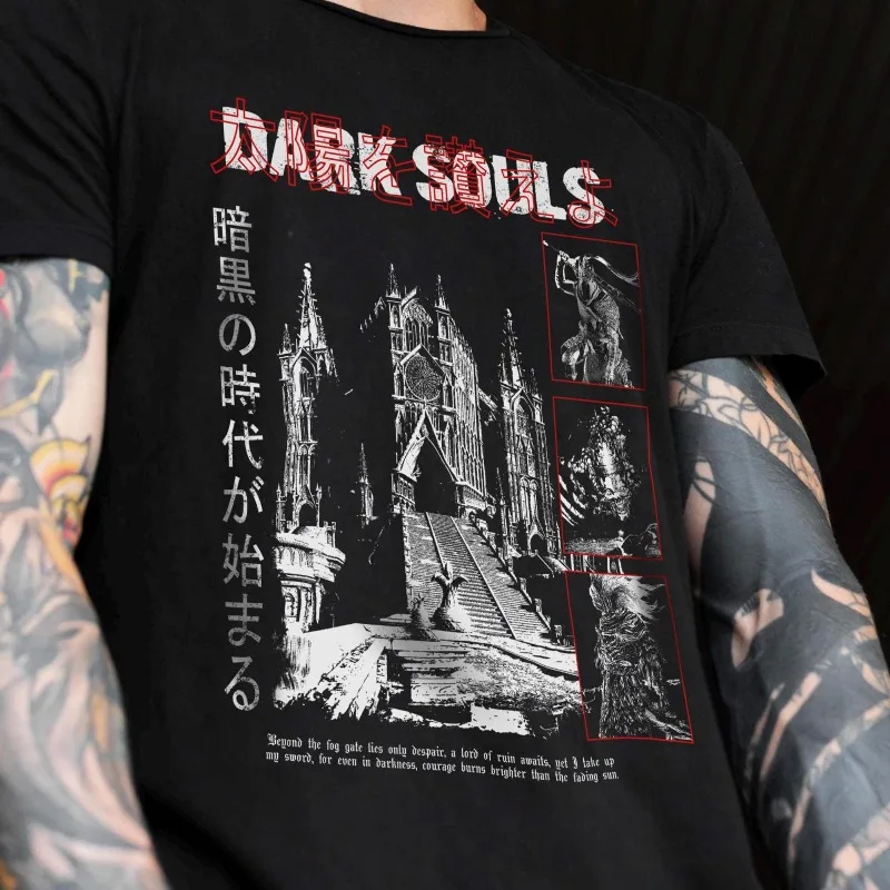 Dark Fantasy Bonfire Tee – Unisex Soulsborne Inspired Shirt Gaming Graphic Shirt Gift for Gamers