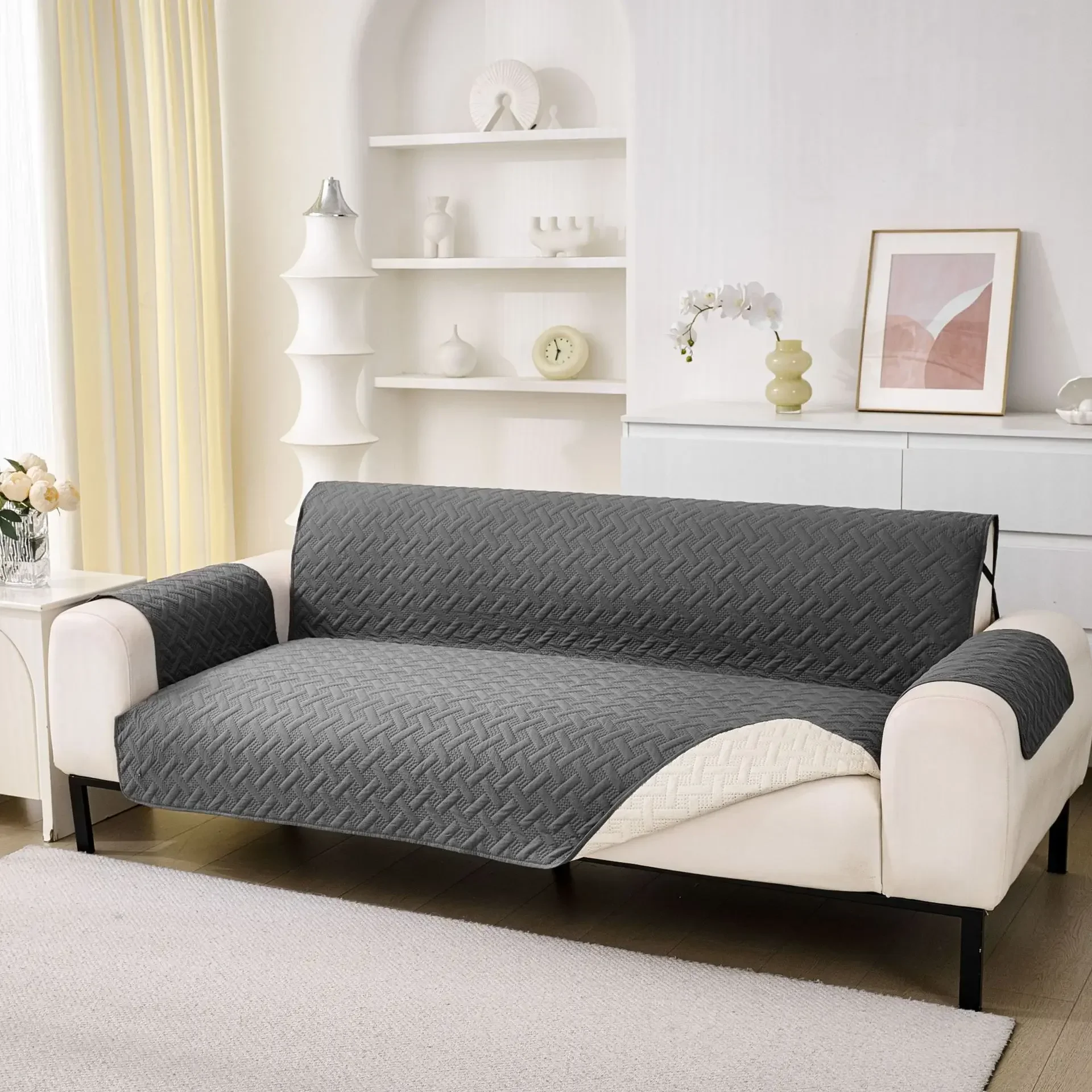 Pet Sofa Cover Quilted Geometric Non-Slip Couch Cover Scratch-Resistant Easy Clean Universal Furniture Protector 1/2/3 Seater