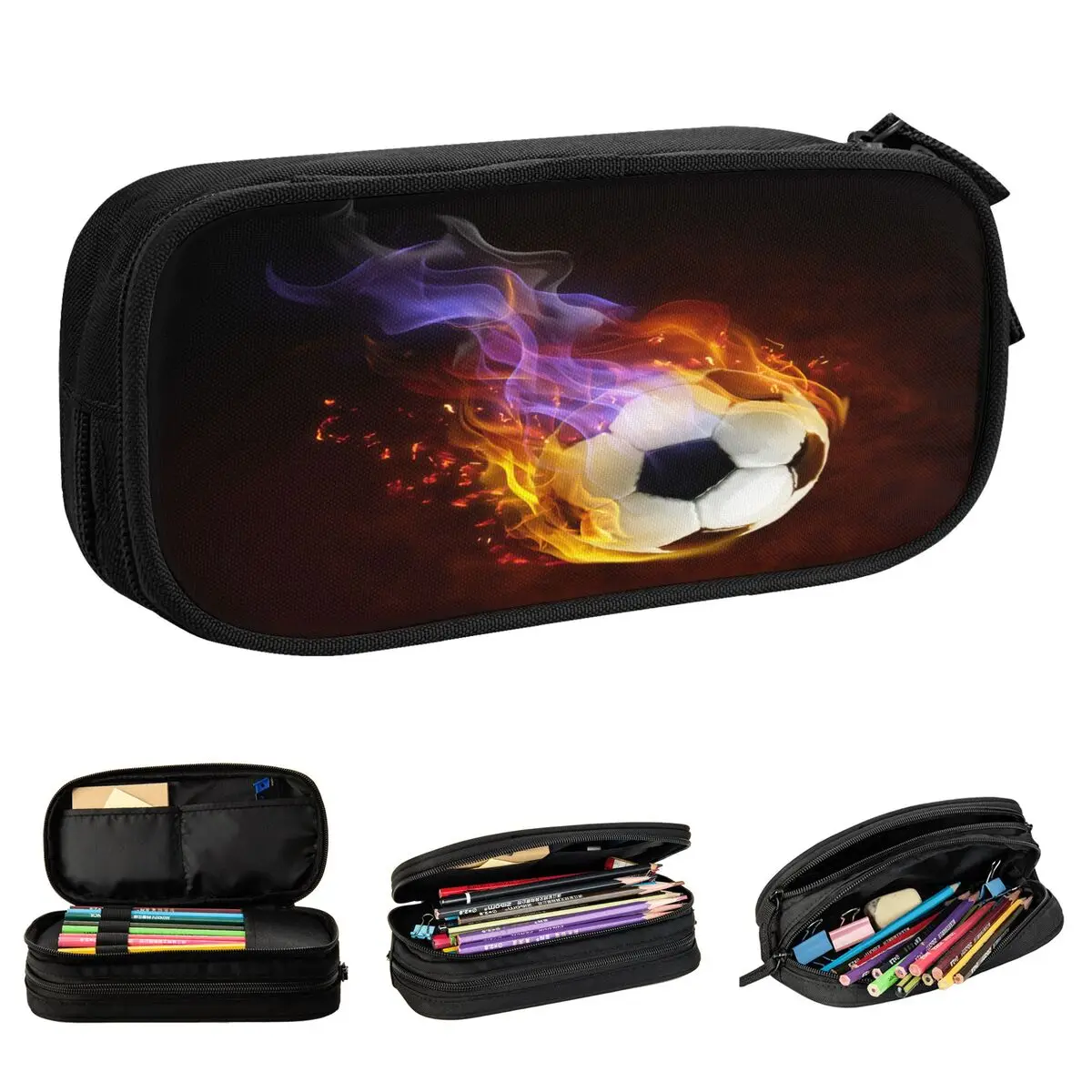 

Fun Fire Soccer Pencil Cases Football Balls Sports Pencil Box Pen Holder for Student Bag School Supplies Gifts Stationery