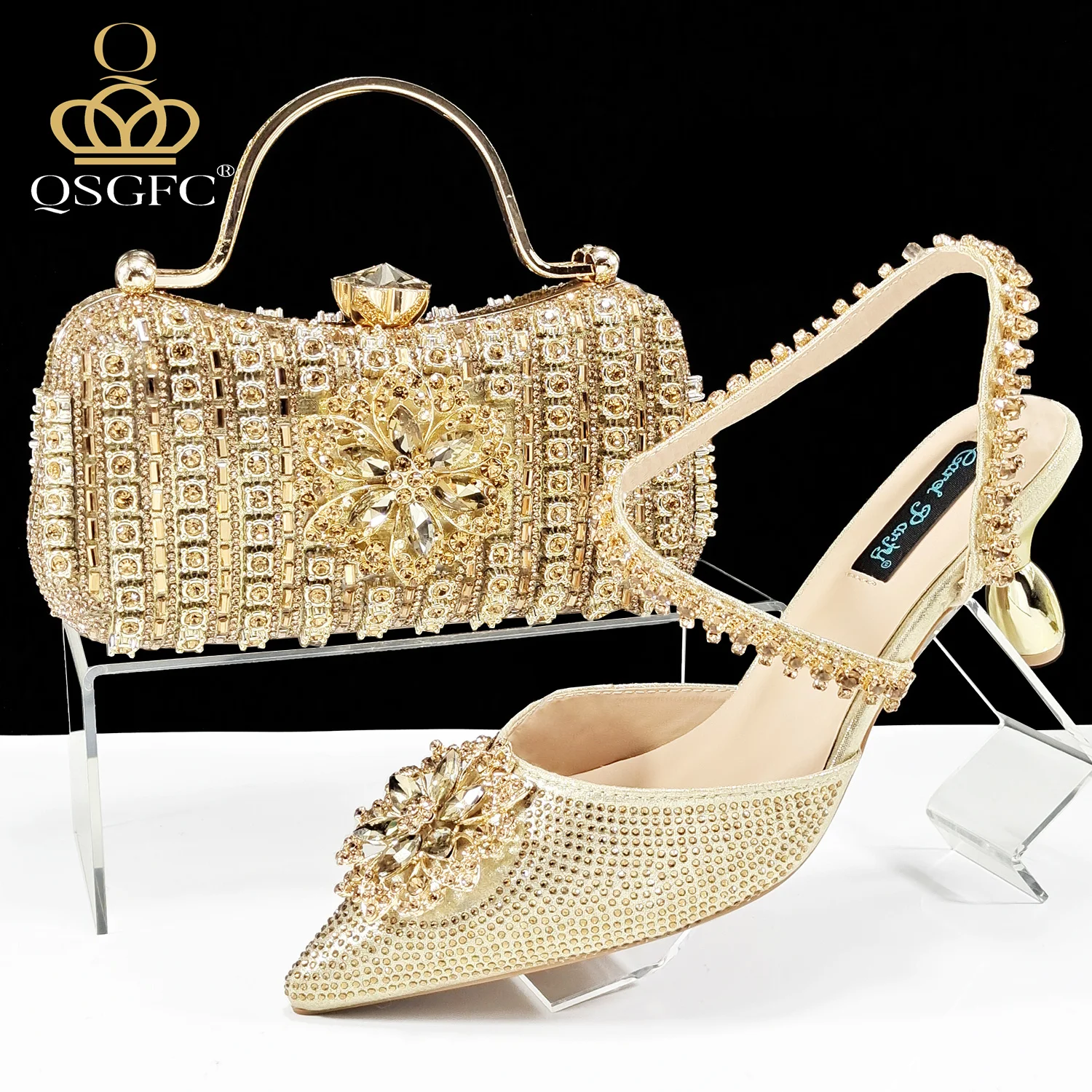 QSGFC Festive Elegance: Dazzling Heels and Chic Clutch Perfect Combination Of Shoes And Bags for Party Occasions