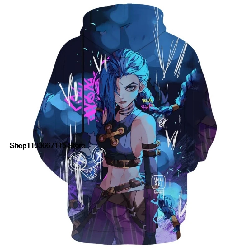 Arcane Hoodie LoL Vi Cosplay Hoodie 3D Printed Hooded Hoodies Sweatshirt Men Women 3D League of Legends Jinx Cosplay Costume