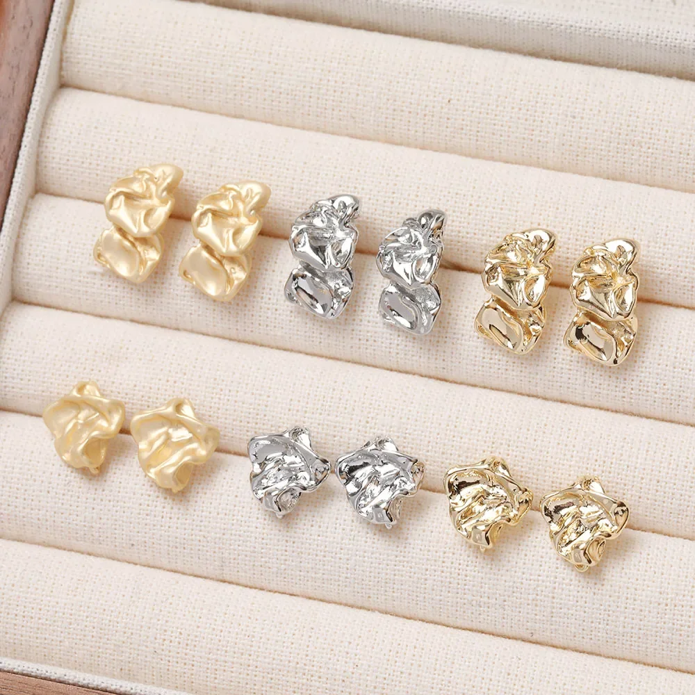 

4PCS Dainty Irregular Bump Ear Studs Earrings for Jewelry Making Findings Components DIY Brass 14k Gold Plated Accessories