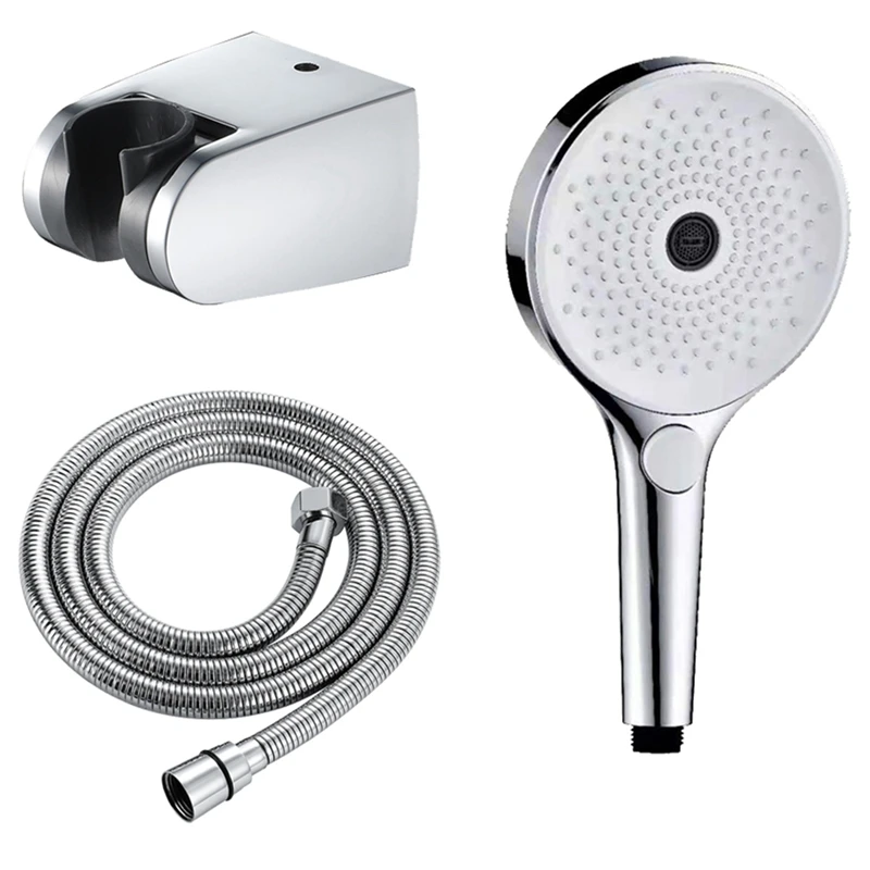 

Bathroom Round ABS Hand Shower With Base And 1.5M Stainless Steel Hose Household Hand Shower Set