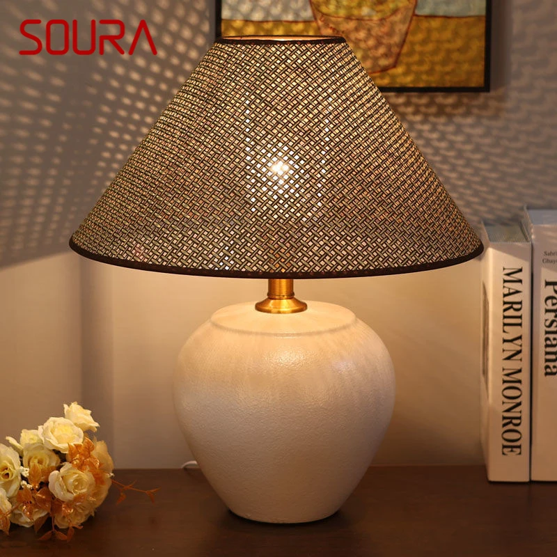 

SOURA Nordic Ceramic Table Lamp Modern Art Living Room Bedroom Study Villa LED Originality Desk Light