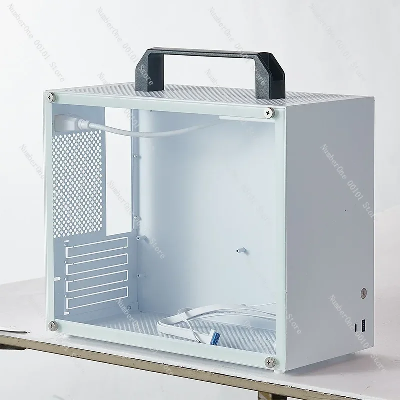 Mini ITX Computer Case with Glass Panel, Compact Steel Frame Transparent Chassis for Desktop PC Build