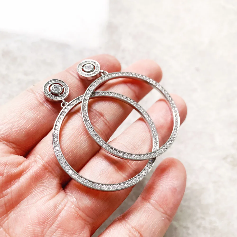 Runde Tropfenohrringe, europäischer Stil, glamouröser feiner Schmuck für Frauen, Geschenk aus 925er Sterlingsilber – Detail 7