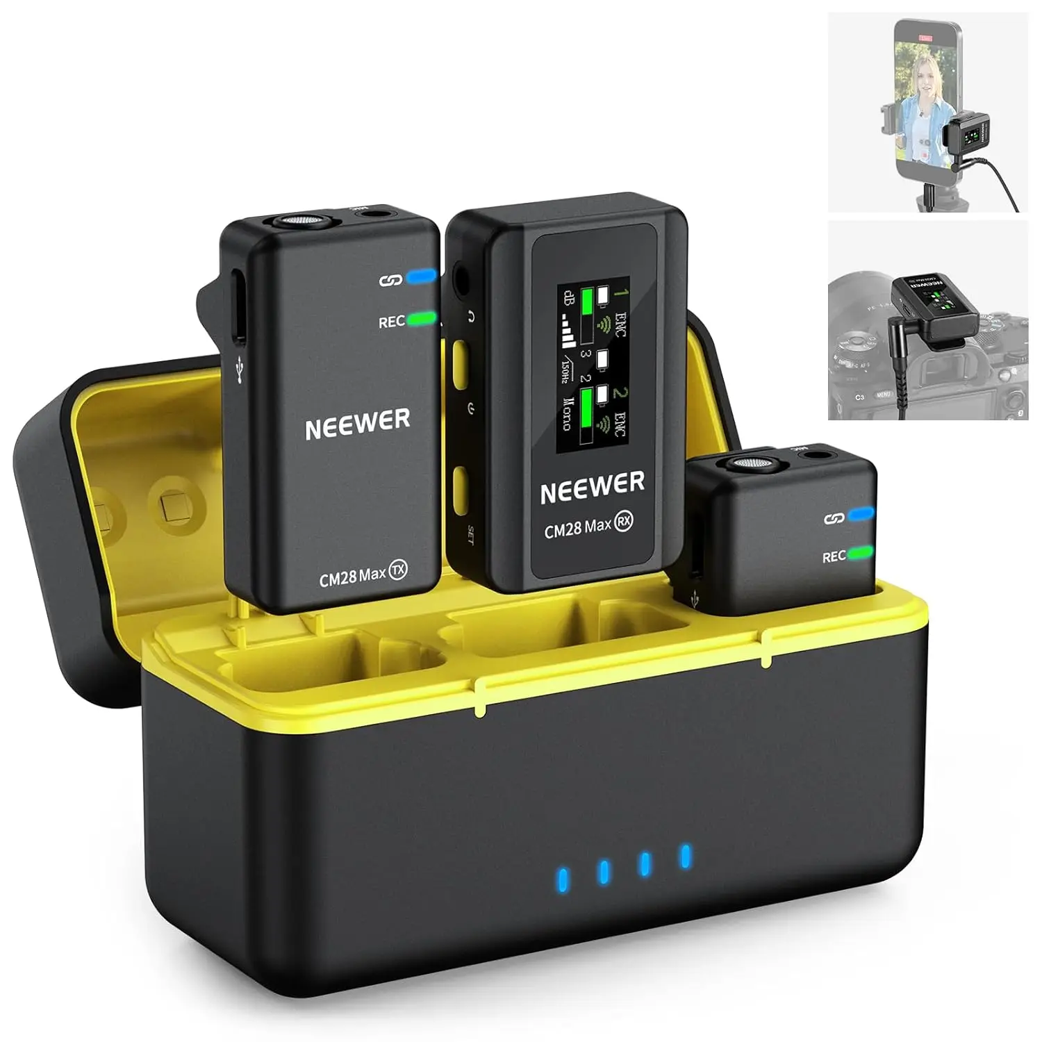 NEEWER CM28 Max Kabelloses Lavalier-Mikrofonsystem mit Ladekoffer 48KHz/Geräuschunterdrückung 8GB Speicher 25 Std. Akkulaufzeit – Detail 1