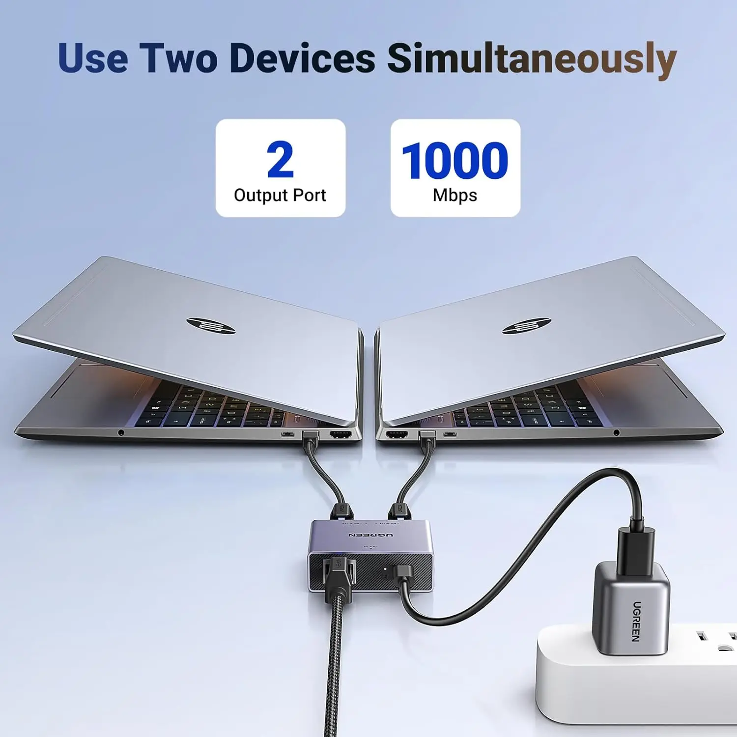 UGREEN Ethernet Splitter 1000Mbps Ethernet Splitter 1 to 2 Plug and Play 2 Devices Simultaneously Networking