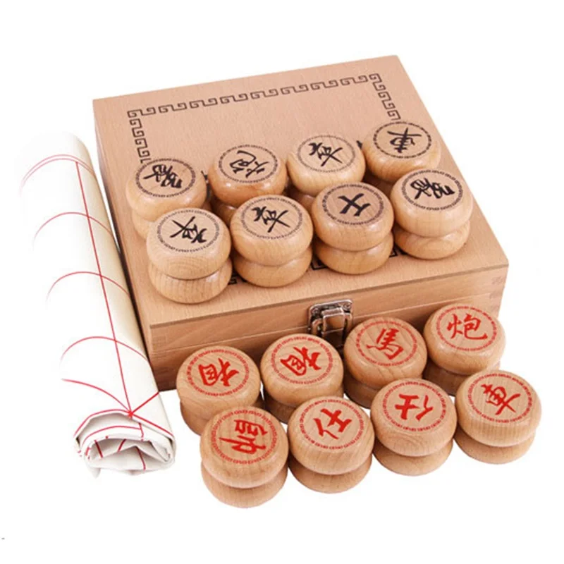 

Традиционный китайский шахматный набор Xiangqi, качественная резьба из бука, деревянная шахматная фигура, портативная шахматная доска, стратегическая игра, образовательный подарок