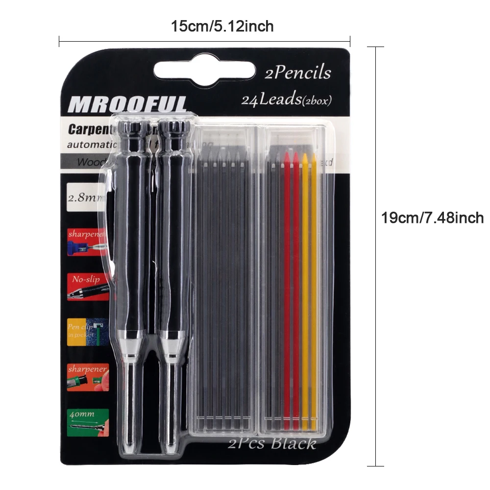 Professionelles Holzbearbeitungs-Bleistift-Set mit 2,8mm Nachfüllminen, Tiefenmarkierungs- und Zeichenwerkzeug, für Schreiner und Ingenieure – Detail 2