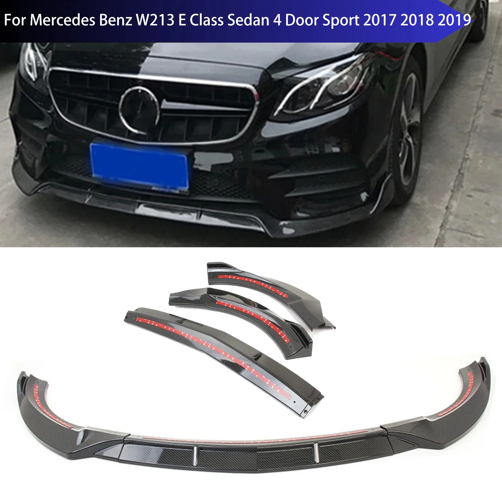 Babos Front Bumper Spoiler Lip Splitter for Mercedes Benz W213 E Class Sedan 4 Door Sport 2017 2018 2019 Front Bumper Protection