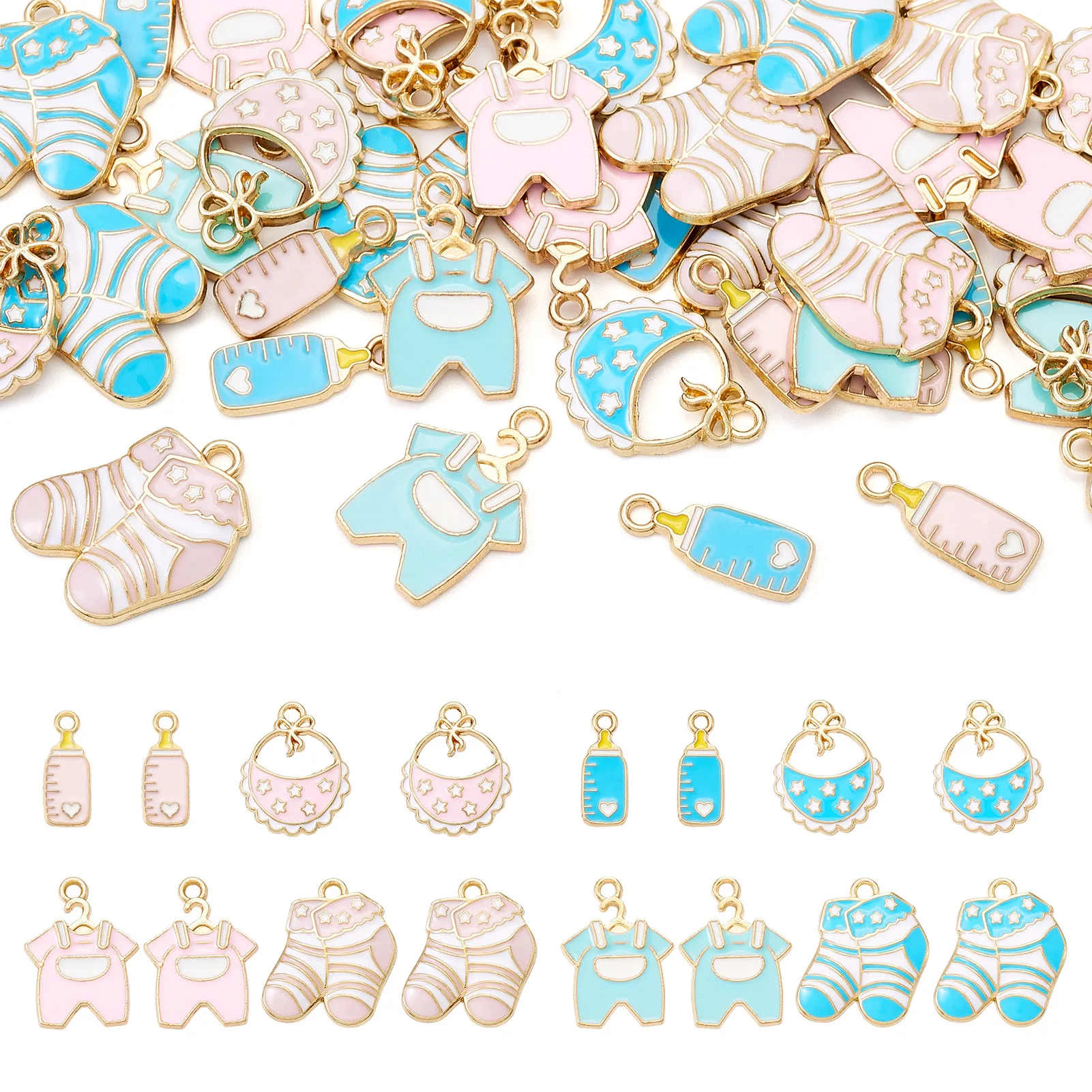 40Pcs Baby Theme Alloy Enamel Pendants Clothes & Bib & Sock Mixed Color for Making DIY Jewelry Necklace Earring Bracelet Finding