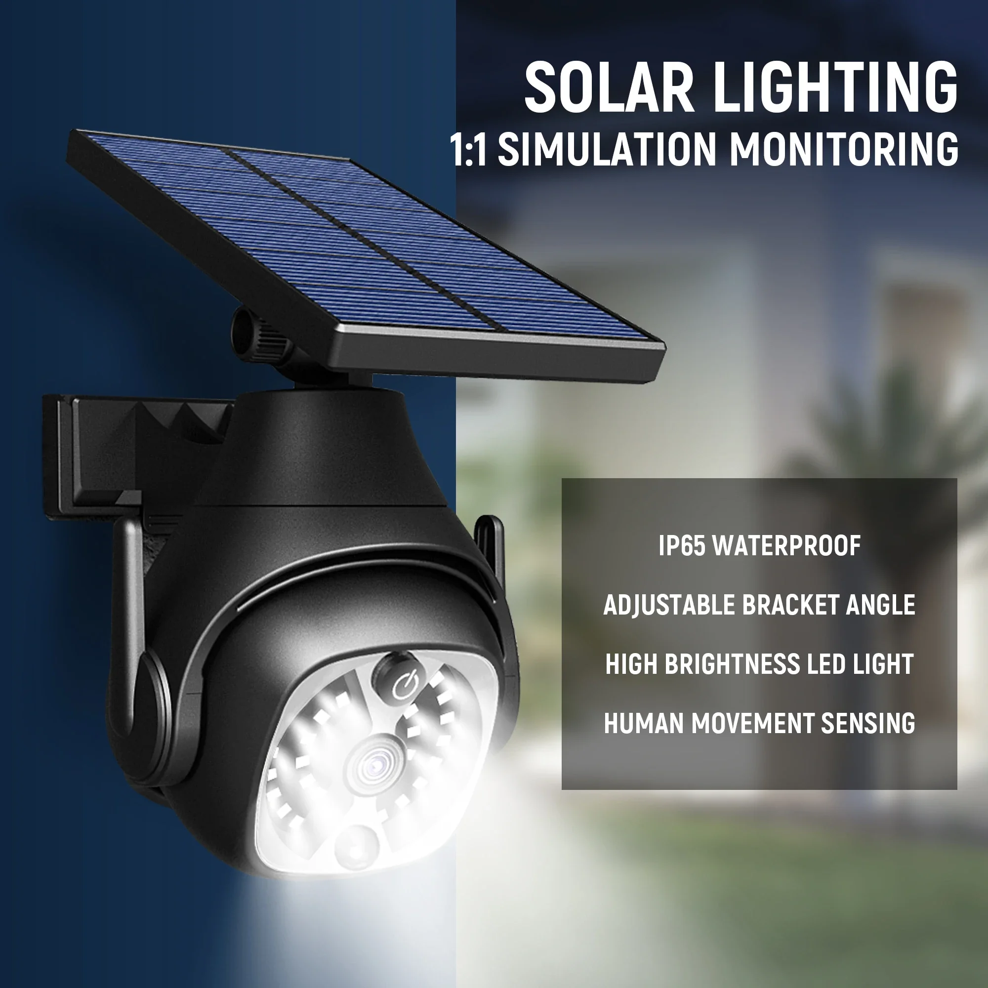 Solar Wall Light with Motion Sensor LED Lamp And Camera Energy Saving Outdoor Garden Pathway Lighting with Simulation Monitoring