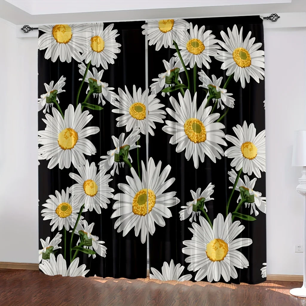 

Daisy Floral Pattern Curtain Decorative Curtains 2Panels Rod Pocket Window Treatment For Bedroom Office Kitchen Living Room