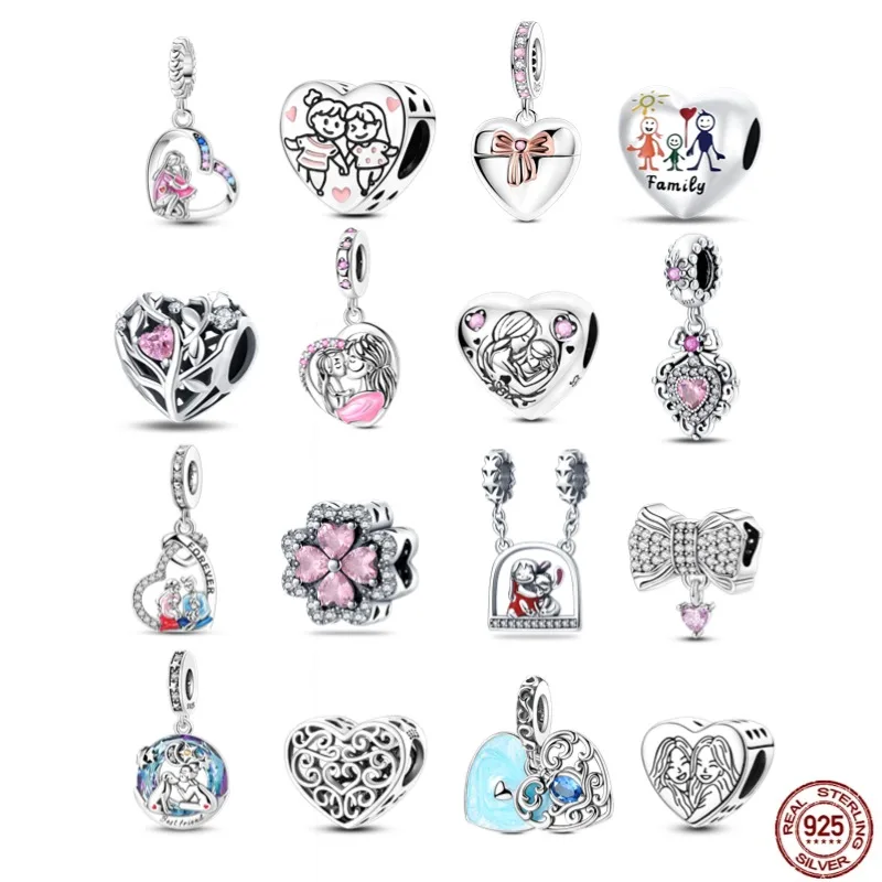 100% 925 Sterling Silver Gratitude Love heart Blessing Series Family Charm Suitable For 3mm's Bracelet Ladies Fine Jewelry Gift