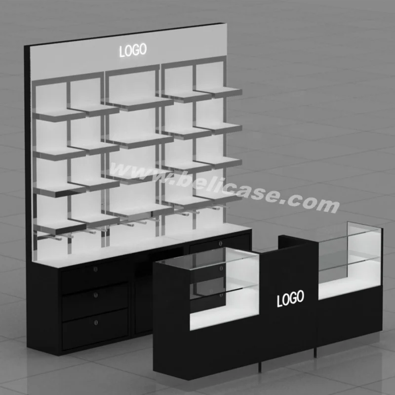 Custom, Wooden Sunglasses Display Stand with LED Light Optical Shop Display Counter Modern Eyewear Showcase