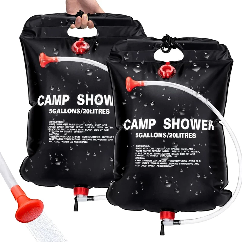 

2 Pack Solar Shower Bag for Camp, 5 Gallons/20L Portable Camping Shower Bag with Removable Hose and On-Off Switchable Shower