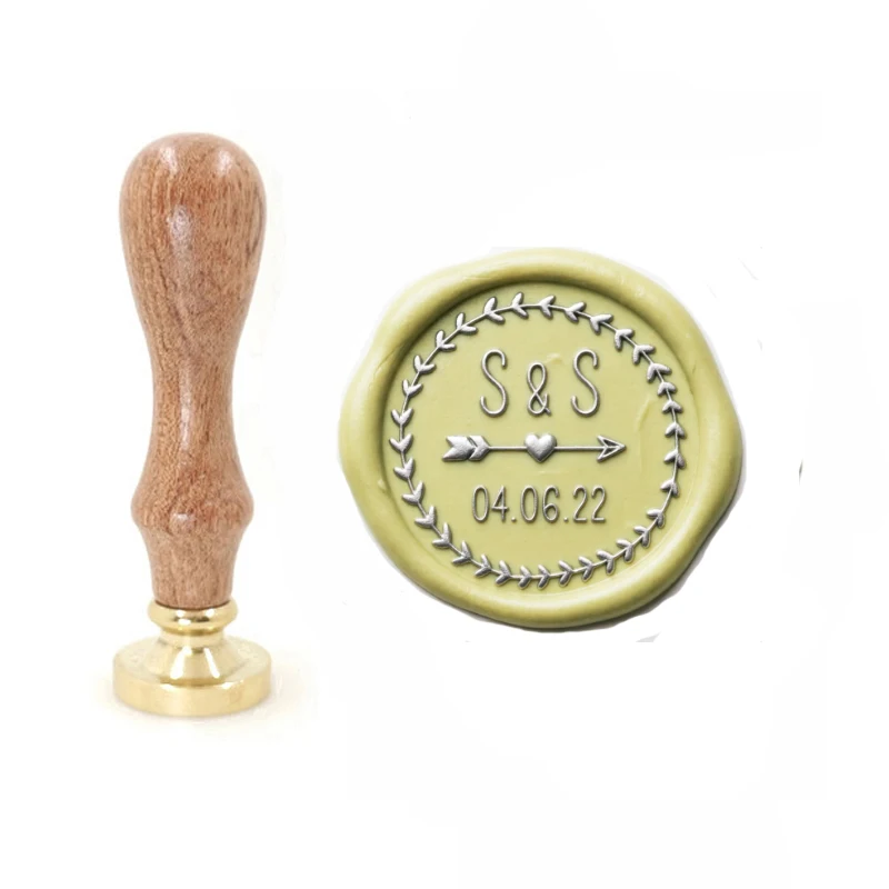 Customized wax seal Stamp Vintage wedding stamp 2 initials date LOVE design,Reusable personal stamp for DIY Wedding Invitation