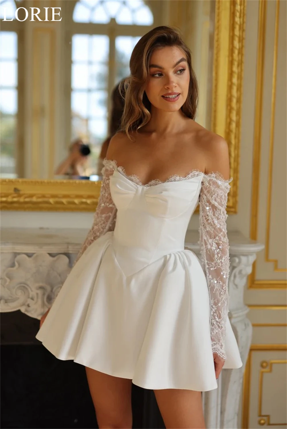 LORIE – robe de mariée courte élégante, sans bretelles, ligne a, à volants, avec des Appliques de perles plissées, Mini robe de mariée Sexy, personnalisée, 2025