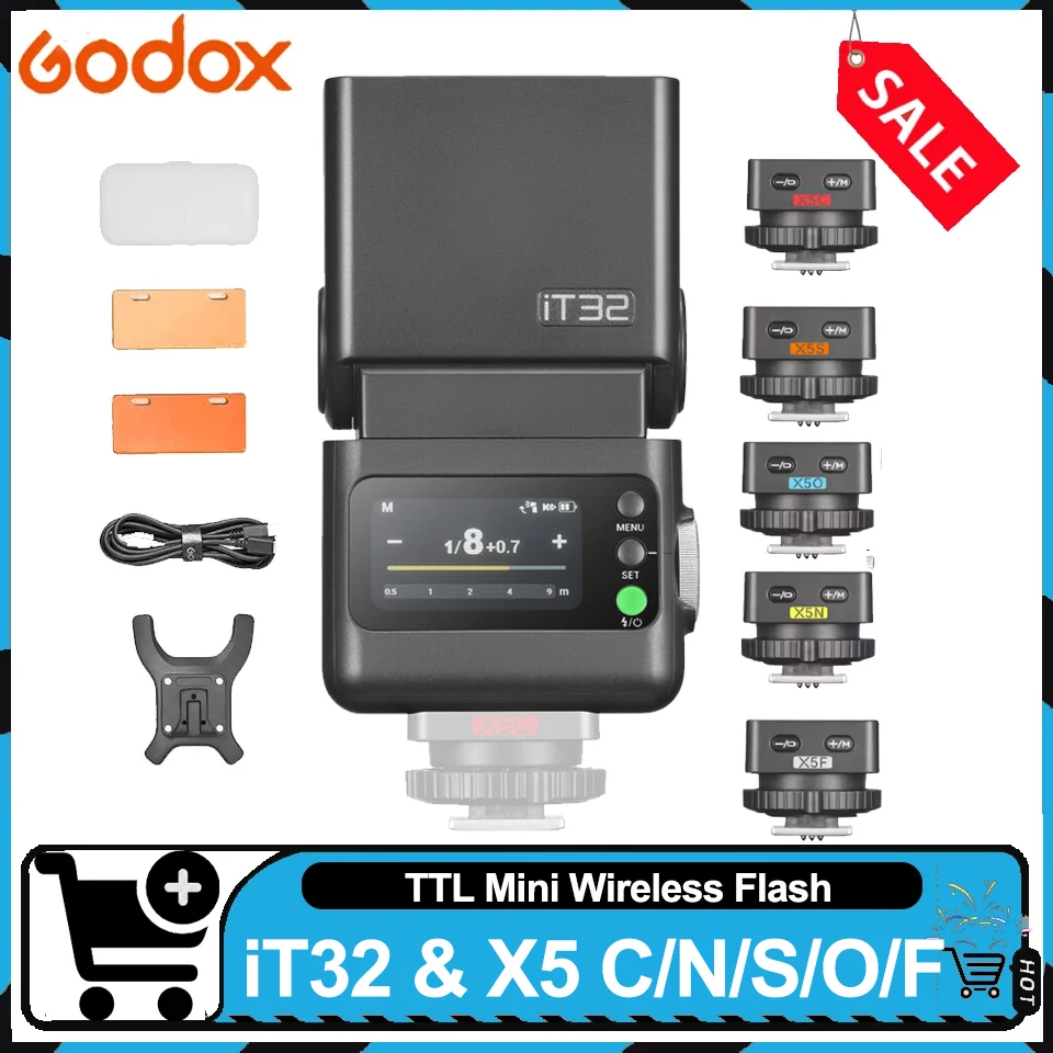 Godox iT32 iFlash Camera Flash TTL HSS Rotating Head on Camera Flash Light  X5 C/S/N/F/O Wireless TTL Magnetic Flash Trigger