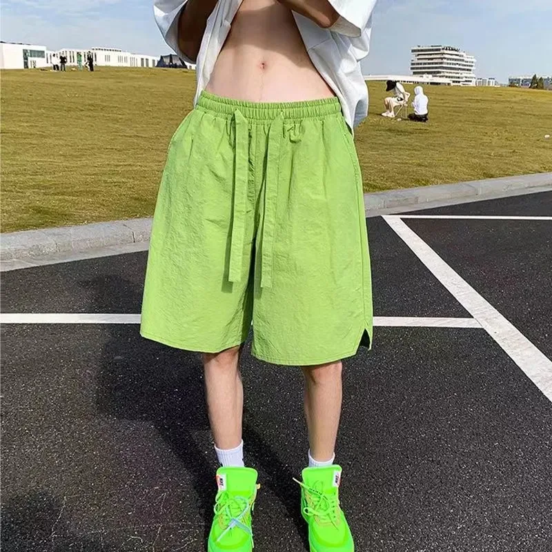 

American Streetwear Quick Dry Cargo Shorts Side Ribbon Design Loose Casual Mid Length Pants