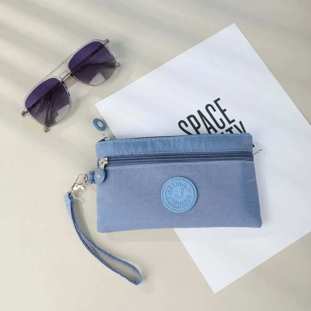 Fashion Letter Zipper Coin Purse Nylon With Lanyard Double Layer Wallet Storage Bag Card Holder Simple Money Handbag Travel