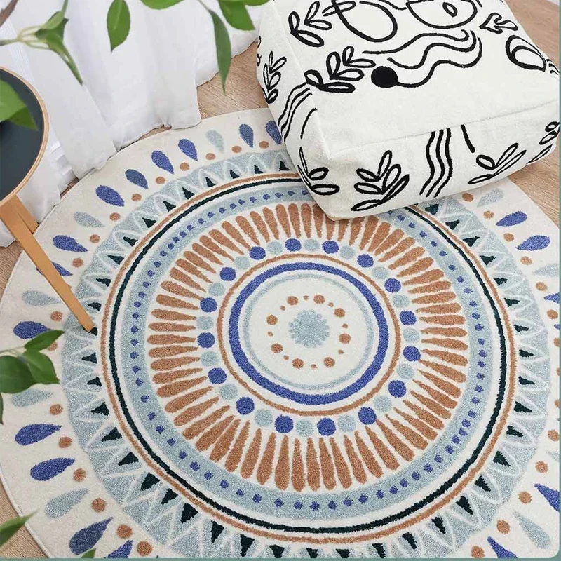 

Для круглого ковра в стиле бохо Мандала, скандинавский круглый плюшевый лохматый пушистый ковер для гостиной, офисный коврик