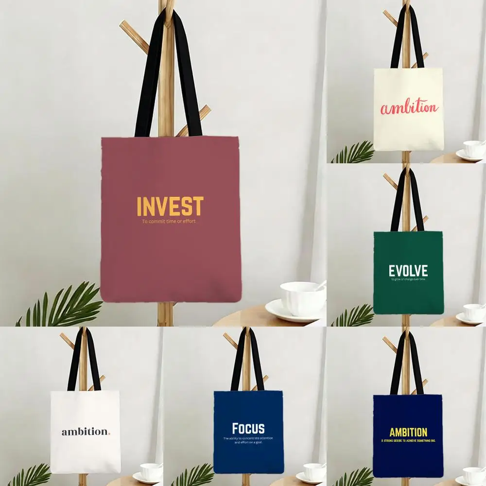 Sacs de rangement en toile avec impression de la série « Encourageant l'ambition, l'investissement et la concentration », sacs à bandoulière légers pour le quotidien et le shopping