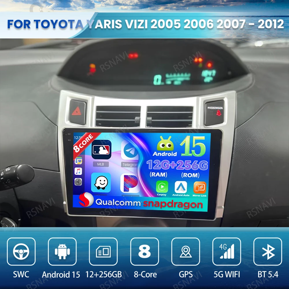 

Android 15 Car Radio For Toyota Yaris Vizi 2005 2006 2007 - 2012 5G WIFI Head Unit Stereo Navigation QLED Multimedia Qualcomm BT