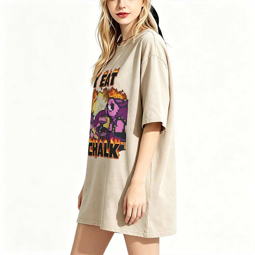 

Washed Vintage Game Deltarune Susie I Eat Chalk Funny Meme T-shirt Men's Women Casual Humor Oversized T Shirts Otaku Lover Gift